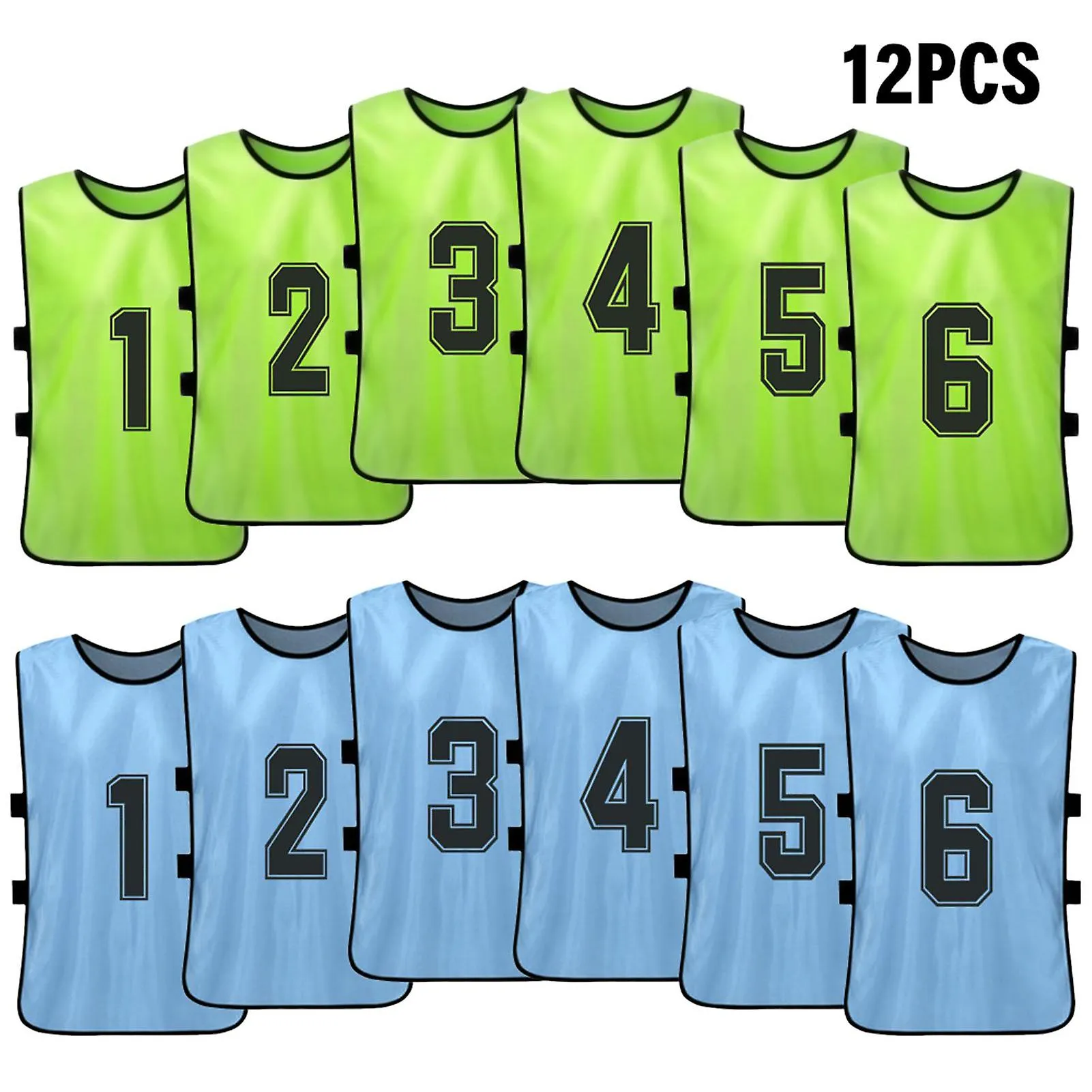 12 Pcs Adults Soccer Pinnies Quick Drying Football Team Jerseys Sports Scrimmage Soccer Team Training Numbered Bibs Practice Spo