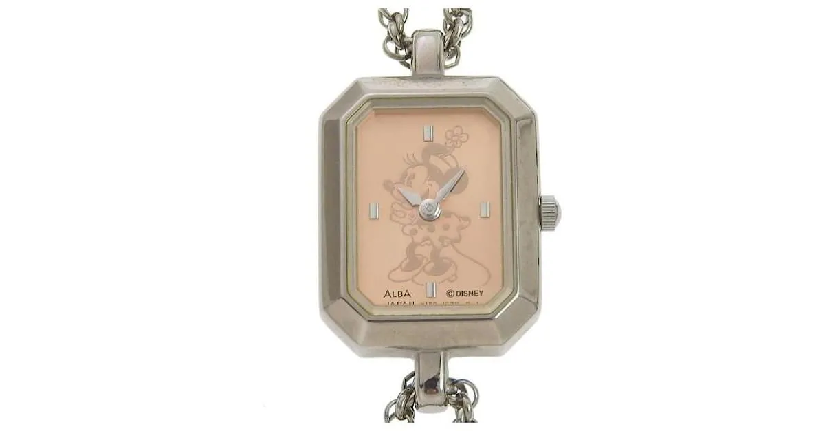 & Other Stories Alba Disney Minnie Reloj de Cuarzo para Mujer con Esfera Rosa Y150 5H80, metal plateado, Segunda mano en exc