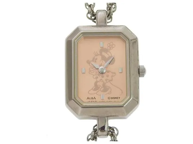 & Other Stories Alba Disney Minnie Reloj de Cuarzo para Mujer con Esfera Rosa Y150 5H80, metal plateado, Segunda mano en exc