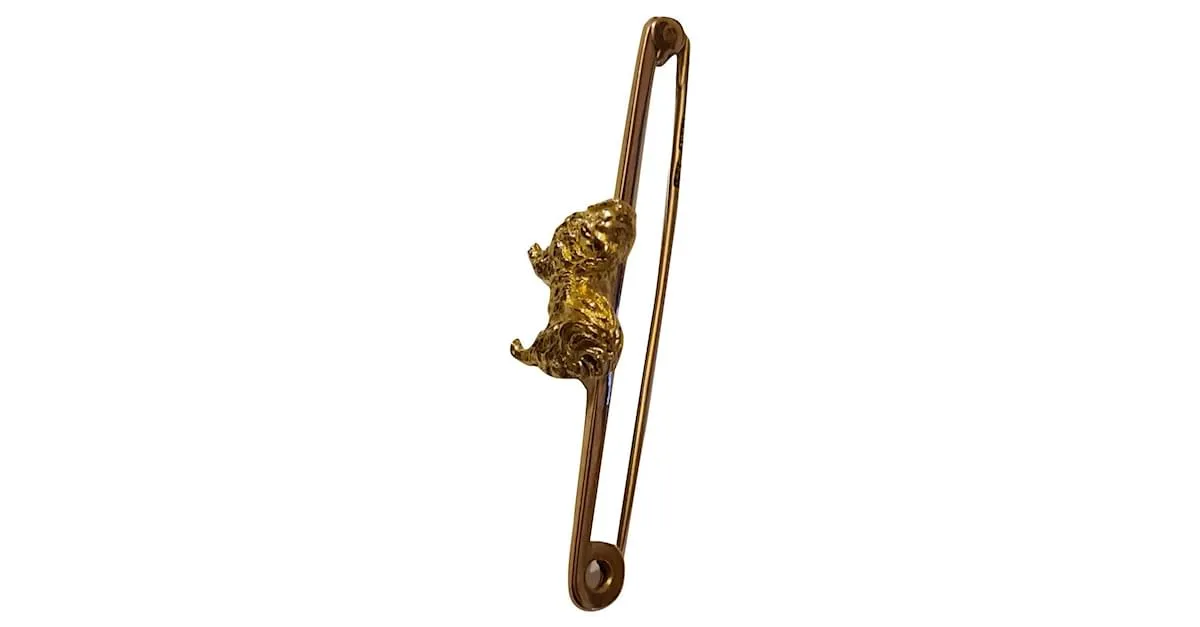 Autre Marque Broche barra perro pequinés dorado Gold hardware 
