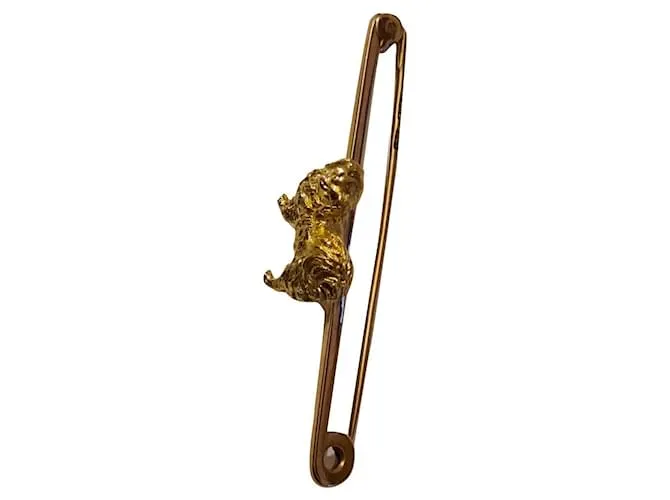 Autre Marque Broche barra perro pequinés dorado Gold hardware 