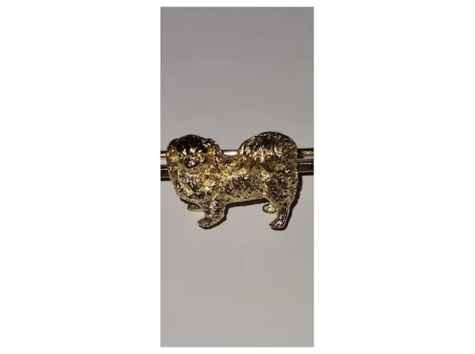 Autre Marque Broche barra perro pequinés dorado Gold hardware 