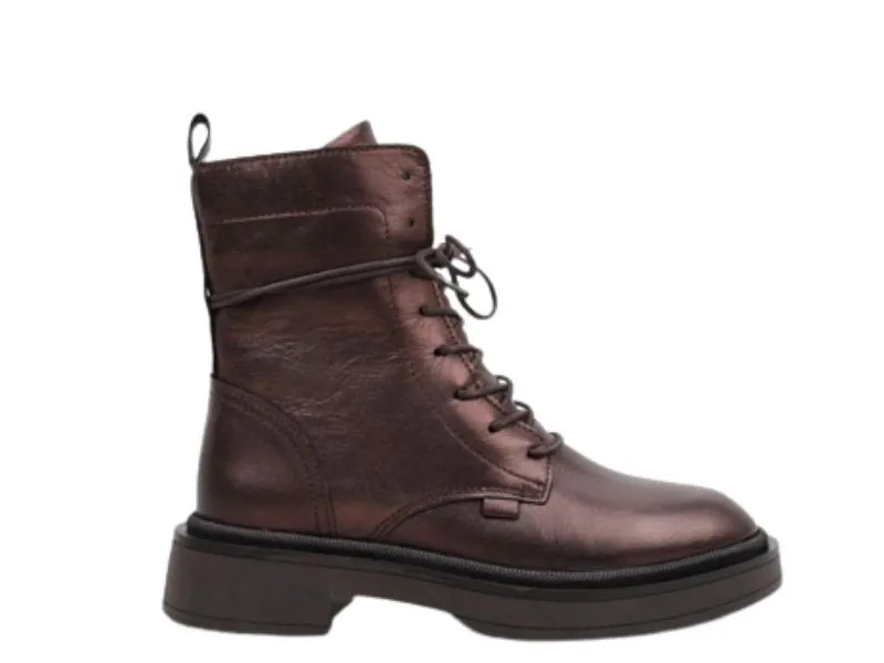 BOTA DE CORDONES ADELINE LOL SHOES EN COLOR METALIZADO CAFÉ