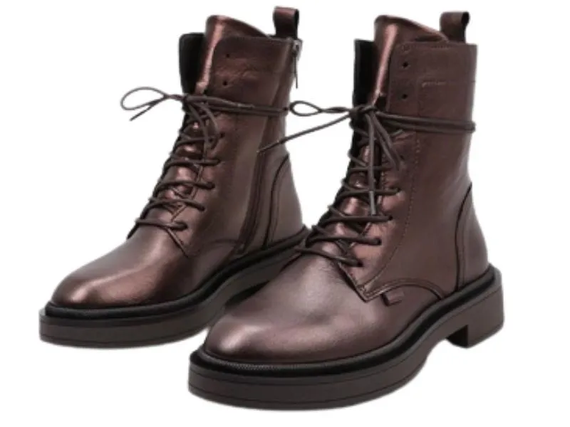 BOTA DE CORDONES ADELINE LOL SHOES EN COLOR METALIZADO CAFÉ