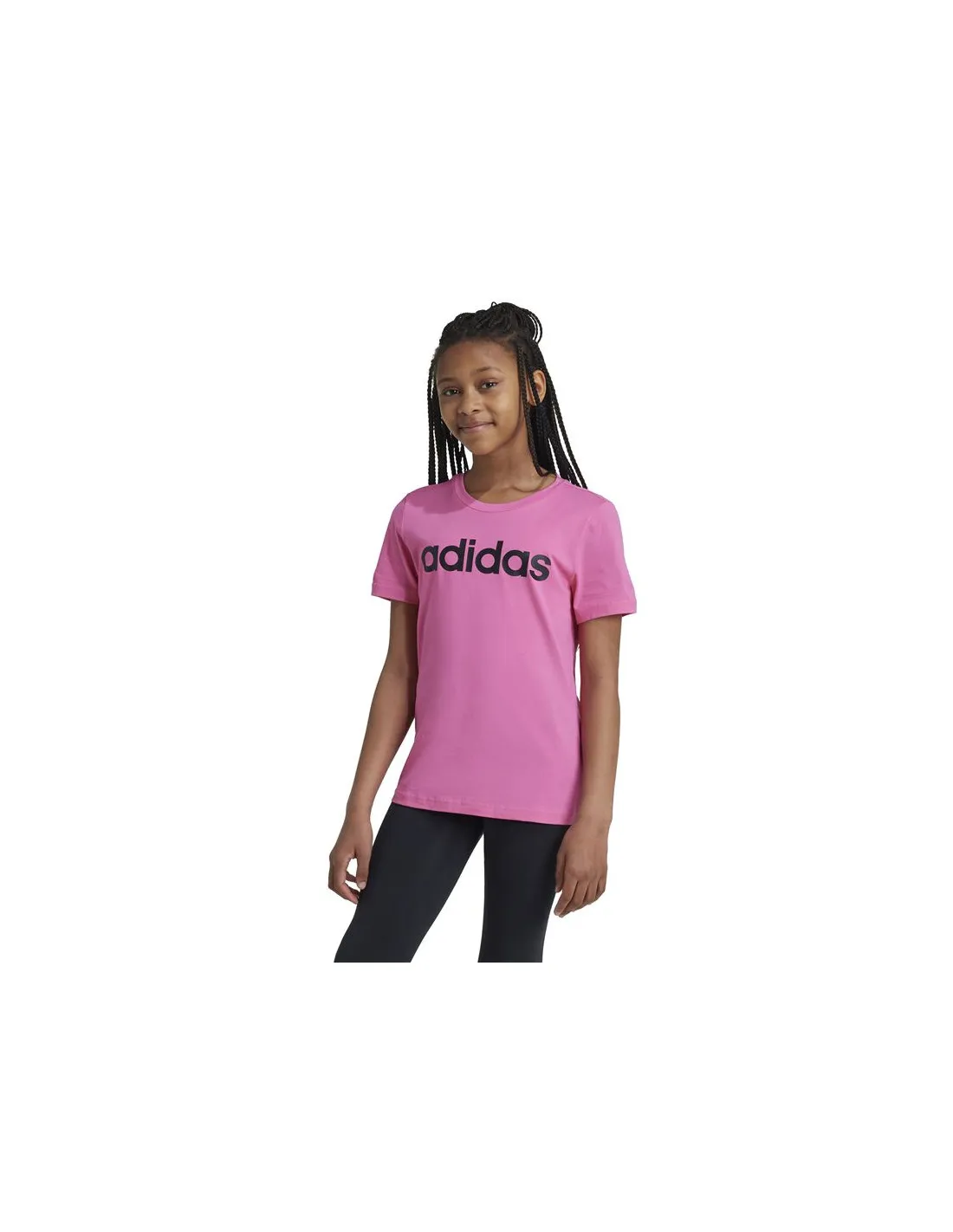 Camiseta adidas Essentials Linear Logo Cotton Slim Fit Niña Rosa
