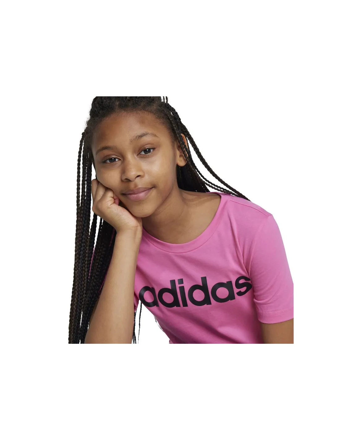 Camiseta adidas Essentials Linear Logo Cotton Slim Fit Niña Rosa