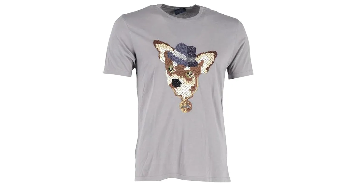 Camiseta con perro bordado Lanvin en algodón gris Castaño 