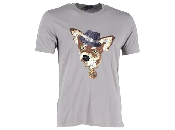 Camiseta con perro bordado Lanvin en algodón gris Castaño 