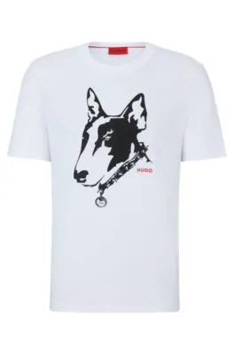 Camiseta de punto de algodón con ilustración de perro
