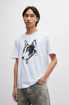 Camiseta de punto de algodón con ilustración de perro