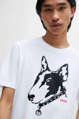 Camiseta de punto de algodón con ilustración de perro