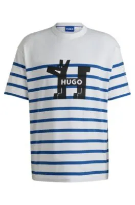 Camiseta holgada de punto de algodón con logo de perro