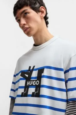Camiseta holgada de punto de algodón con logo de perro
