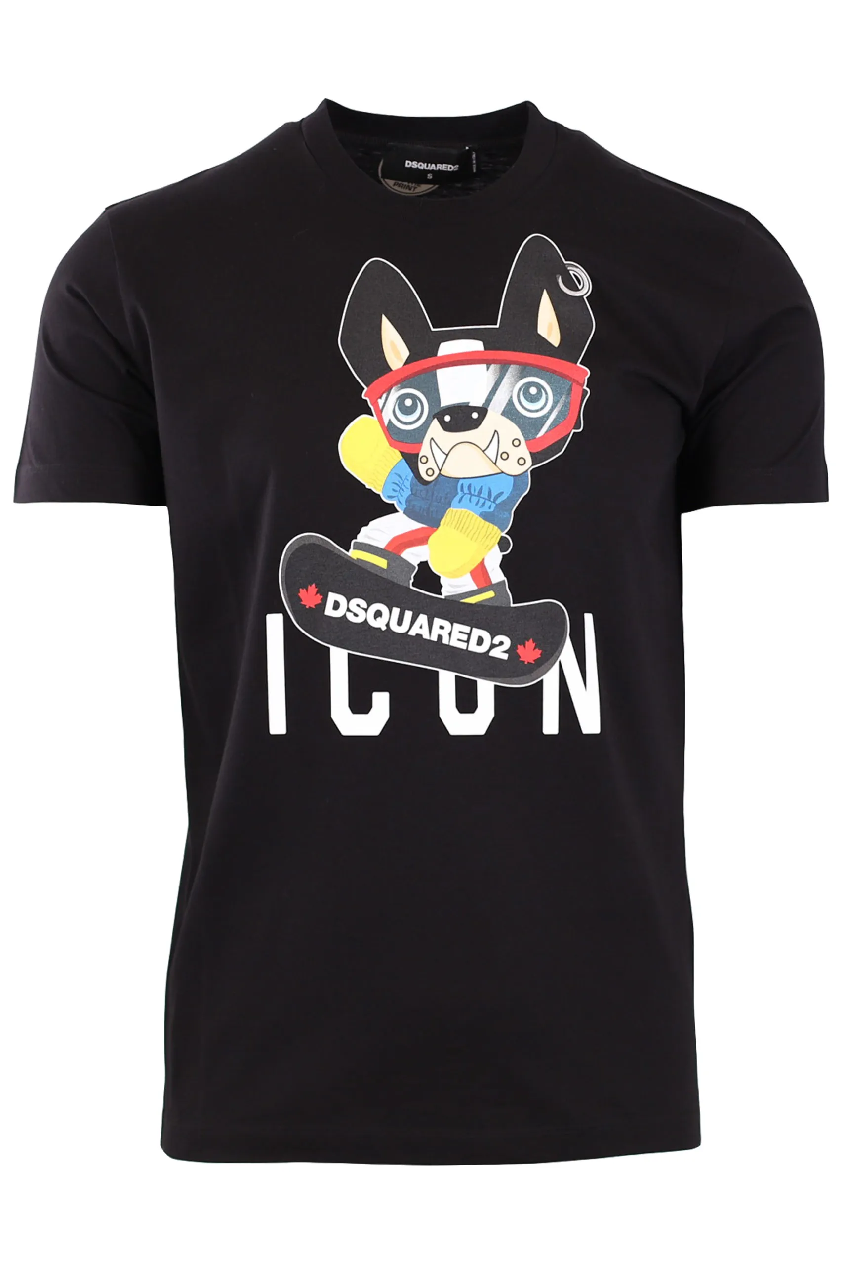 Camiseta negra con logo y estampado de perro