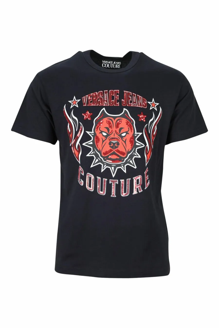 Camiseta negra con maxilogo perro rojo