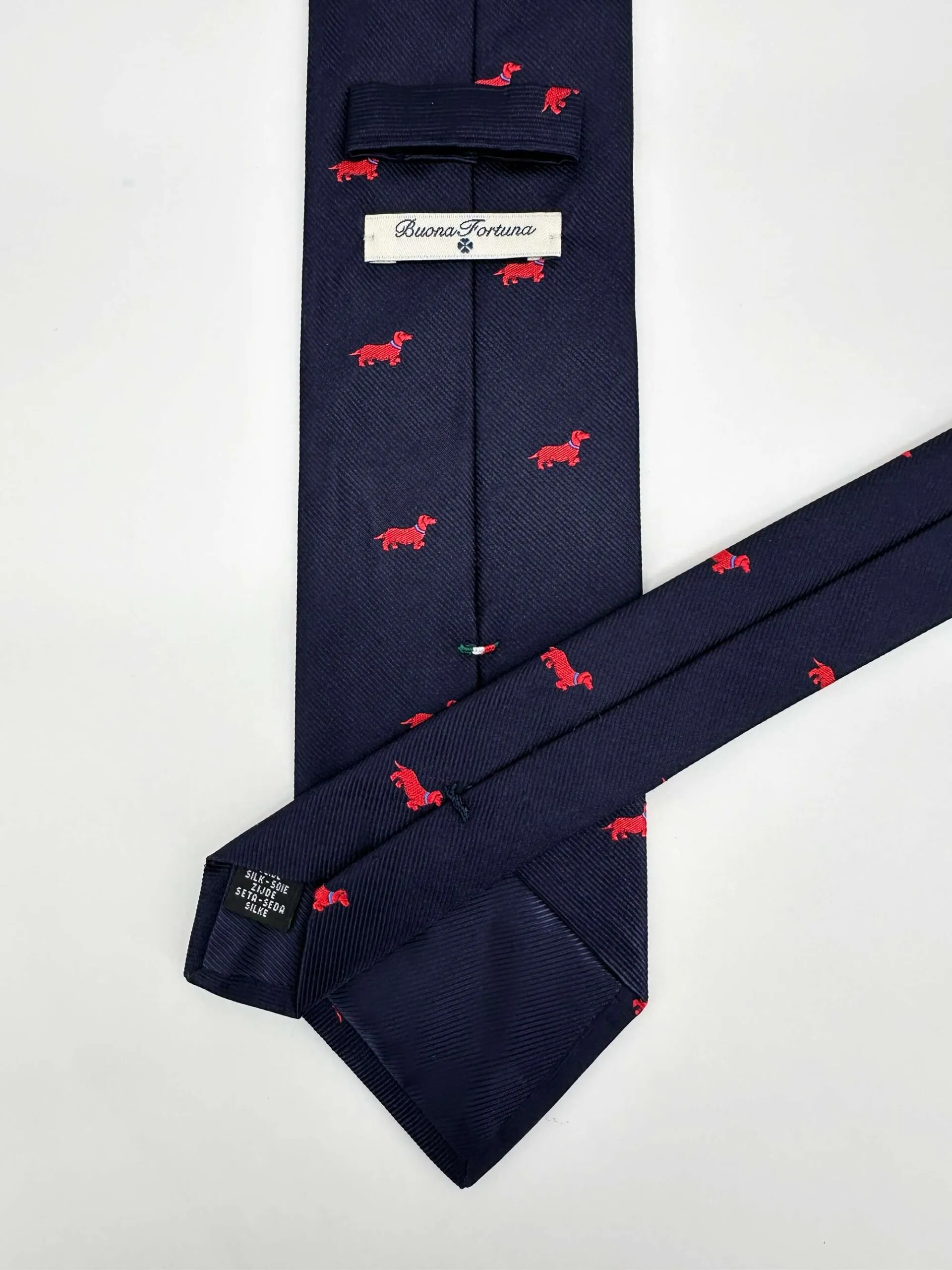 Corbata Tejida Jacquard Marino Perro Teckel