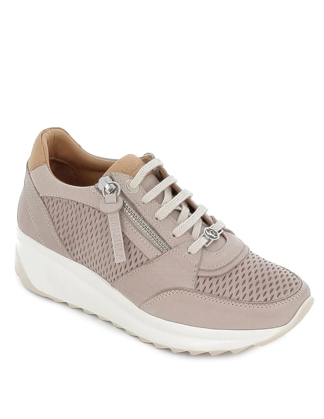 Deportiva cremallera y cordones piel blanca CARMELA