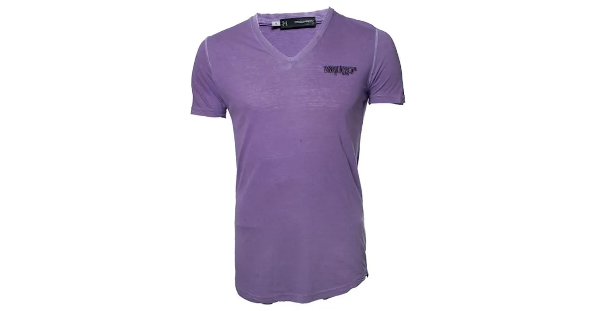 Dsquared2, Camiseta con cuello en V y logo Púrpura 