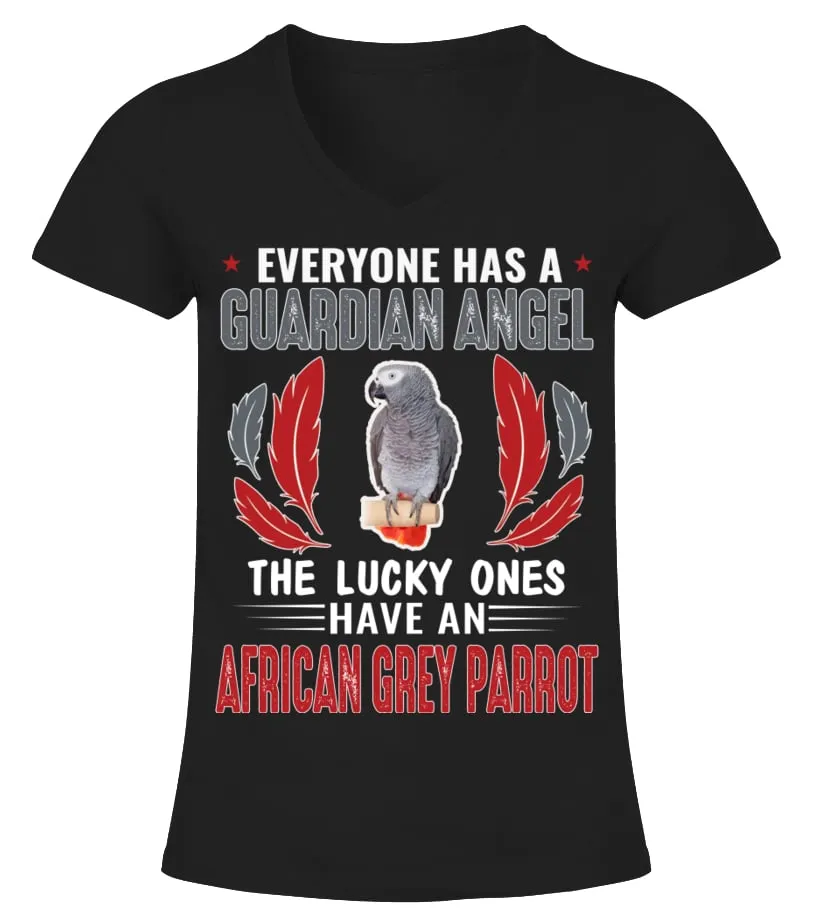 Everyone has a guardian angel African Grey Parrot Camiseta cuello pico Mujer