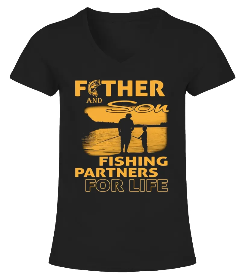 Father And Son Fishing T Shirt Camiseta cuello pico Mujer
