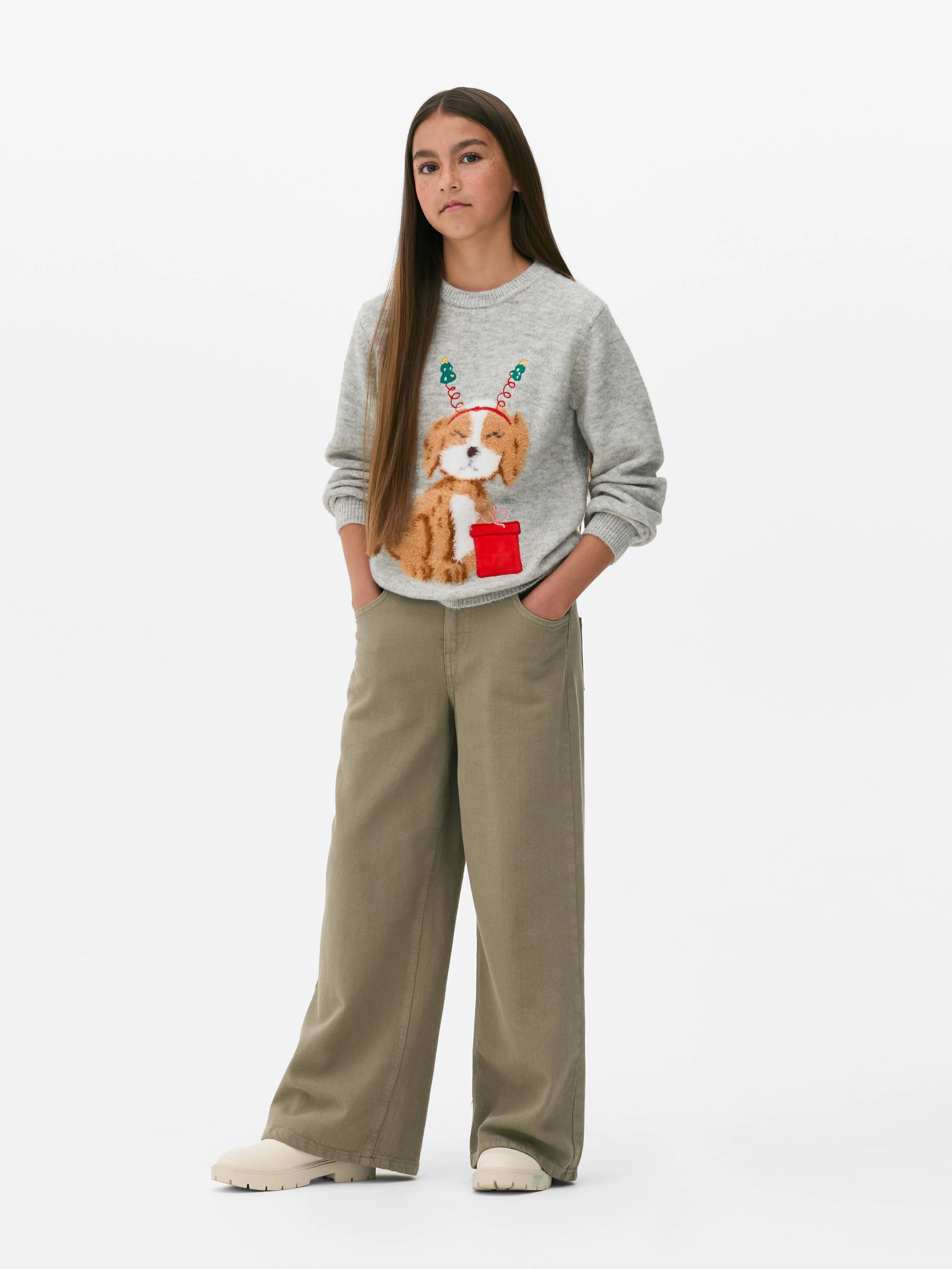 Jersey con luces y diseño navideño de perro