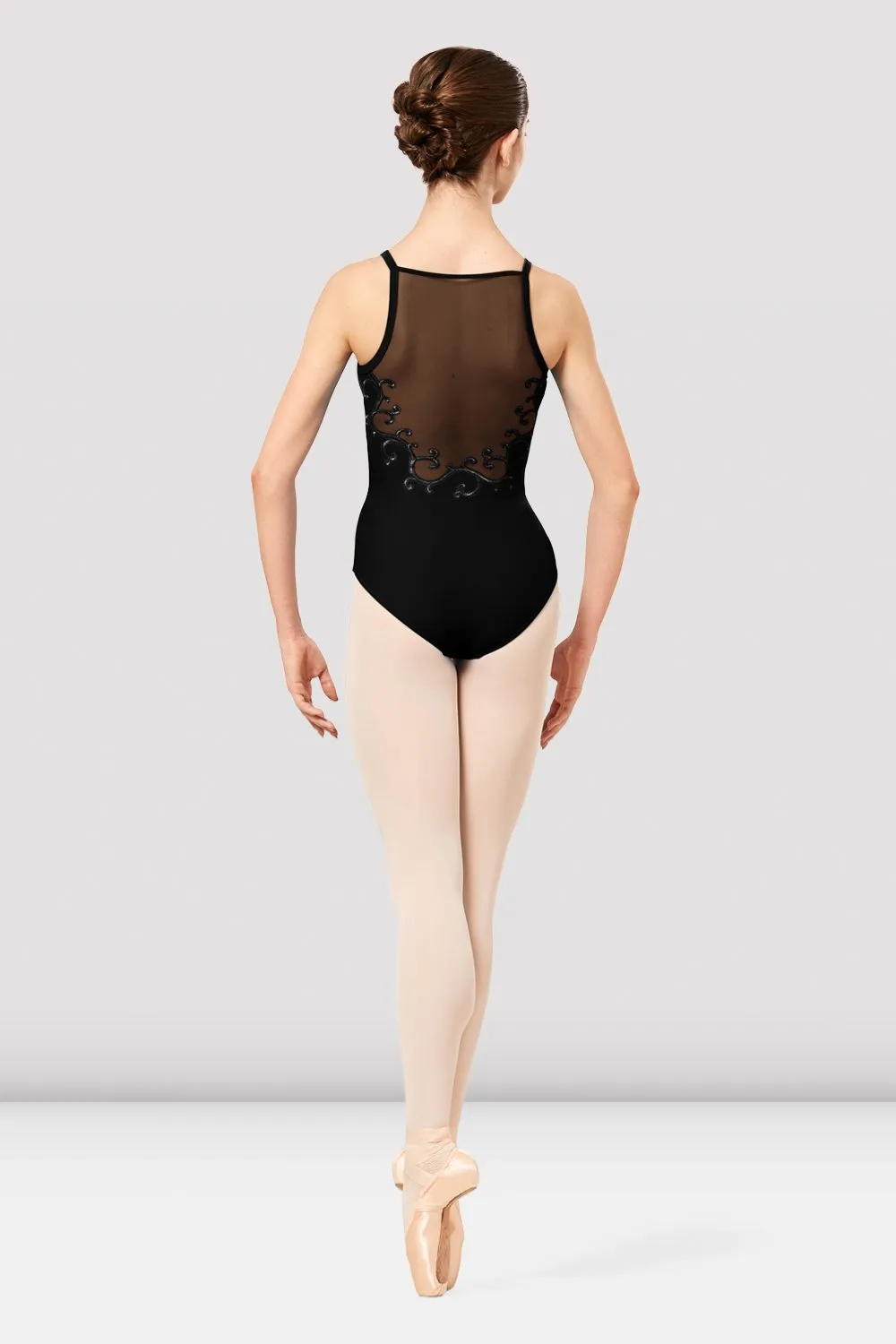 Ladies Veola Mesh Spliced Embroidered Camisole Leotard