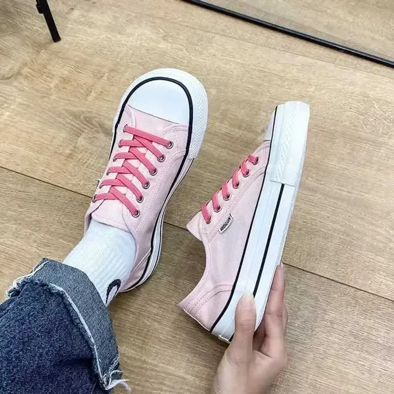 Lienzo casual de mujer 2024 encaje de primavera up up umba redonda de zapatos planos de punta redonda de zapatillas de zapatilla