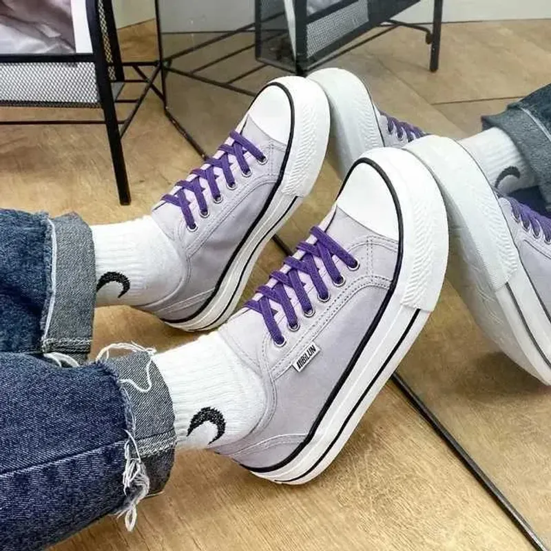 Lienzo casual de mujer 2024 encaje de primavera up up umba redonda de zapatos planos de punta redonda de zapatillas de zapatilla