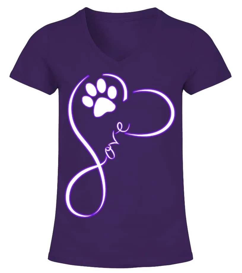 Love huella de perro Camiseta cuello pico Mujer