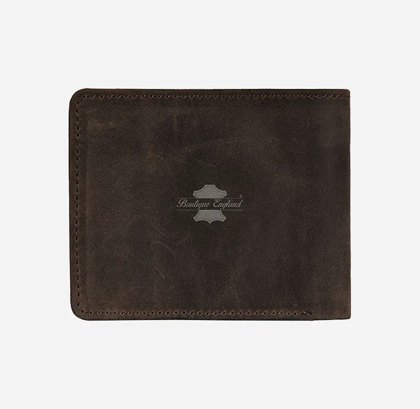 MENS BIFOLD WALLET CRAZY HORSE Brown CARD HOLDER RFID PROTECTED