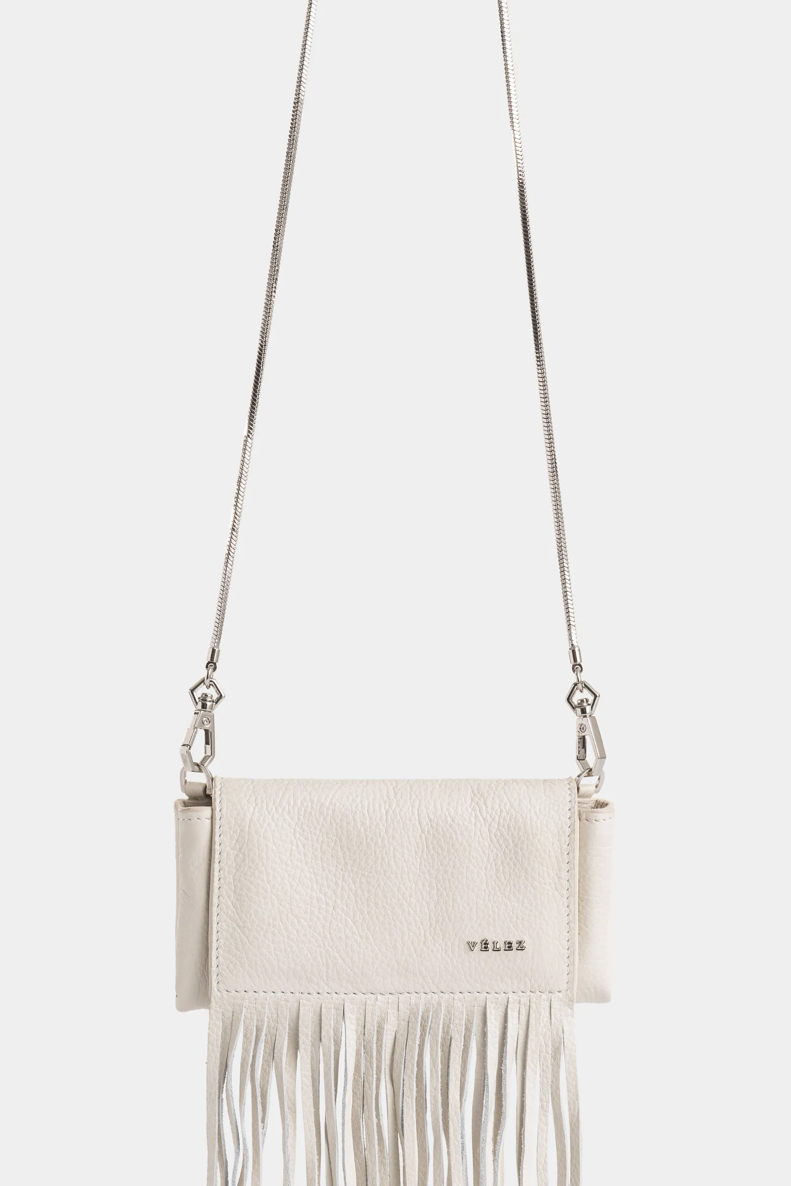 Mini manos libres Tabit de cuero para mujer flecos