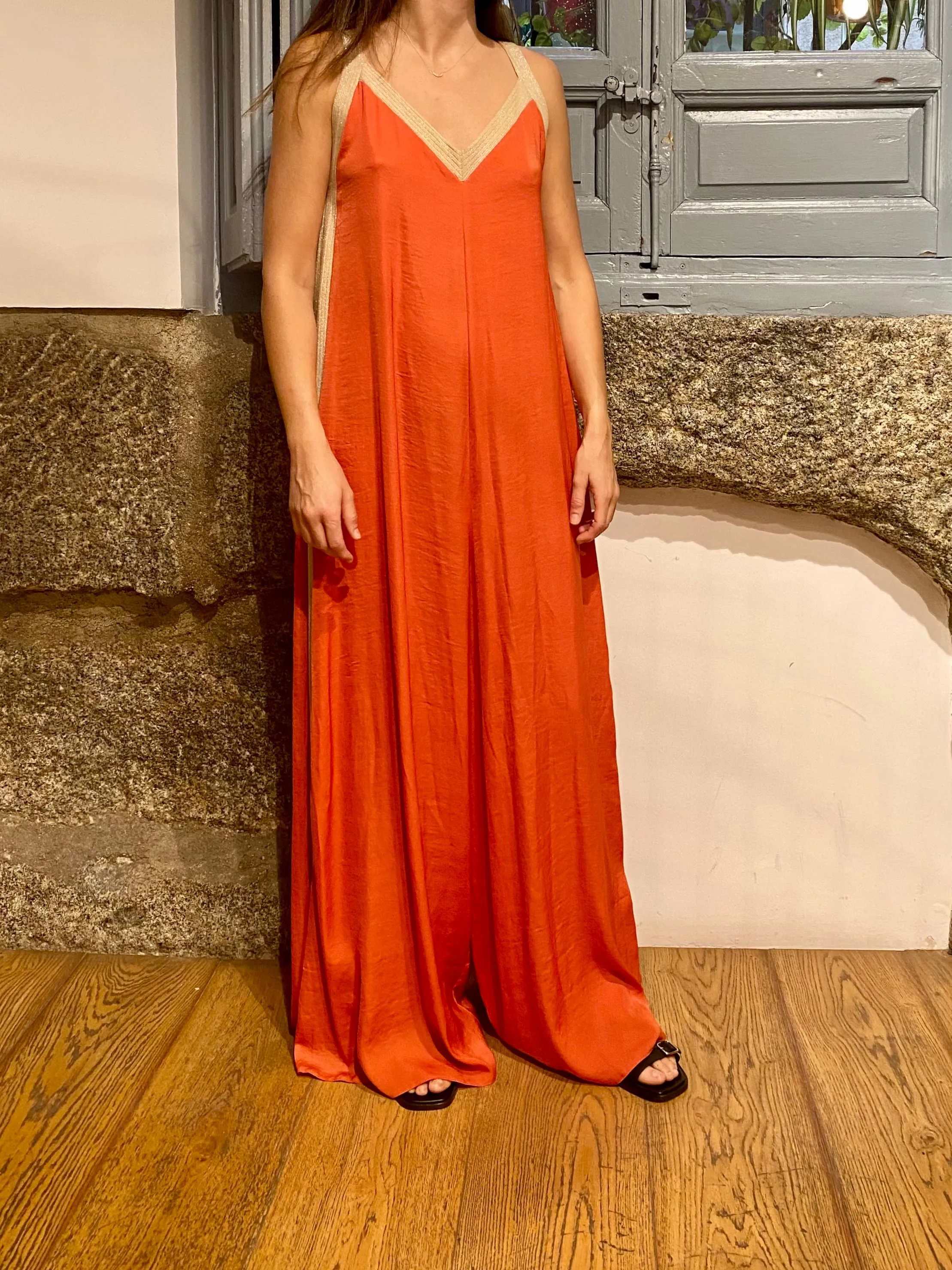 MONO SATIN TERRACOTA BANDAS LUREX