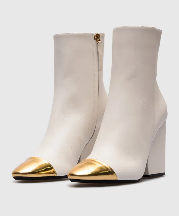 N21 White leather ankle boots with logo