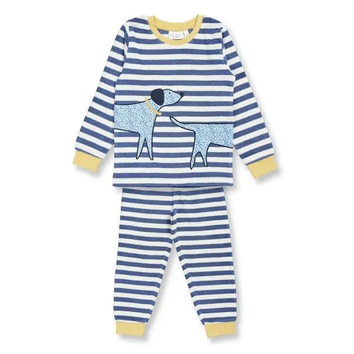 Pijama Terry LONG JOHN RETRO Rayas Azul acero y Perro
