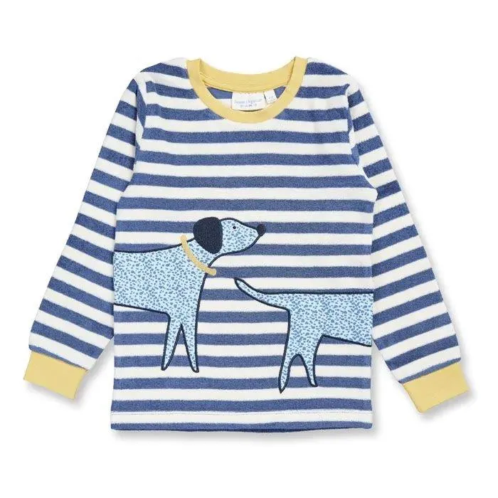 Pijama Terry LONG JOHN RETRO Rayas Azul acero y Perro