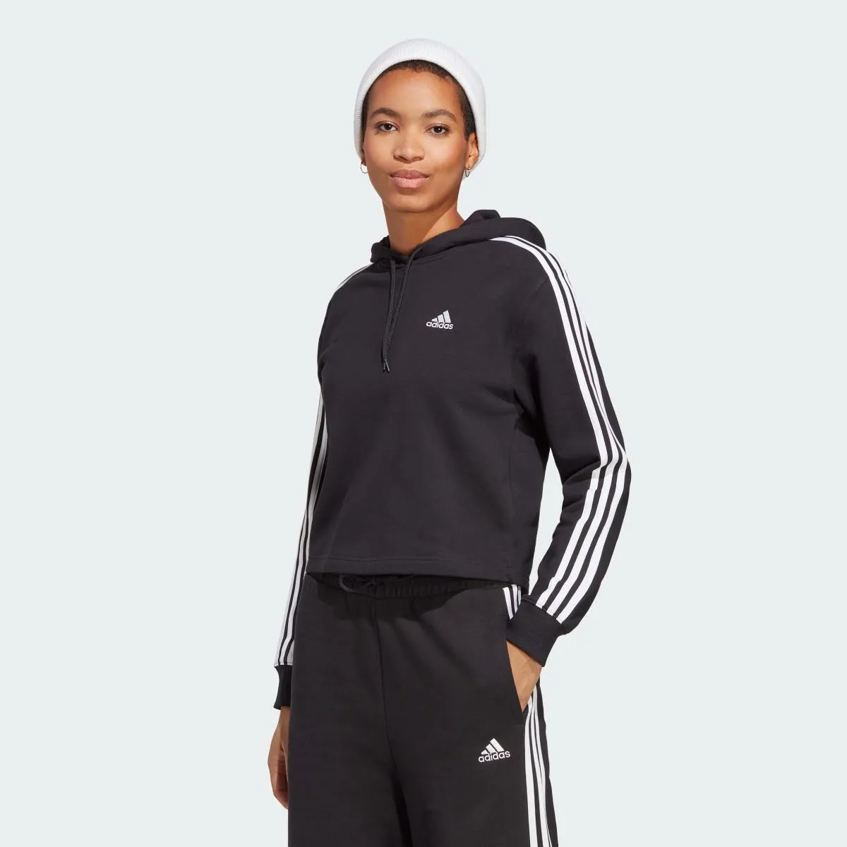 Polerón Lifestyle Mujer Adidas Essentials French Terry Crop 3 bandas Negro