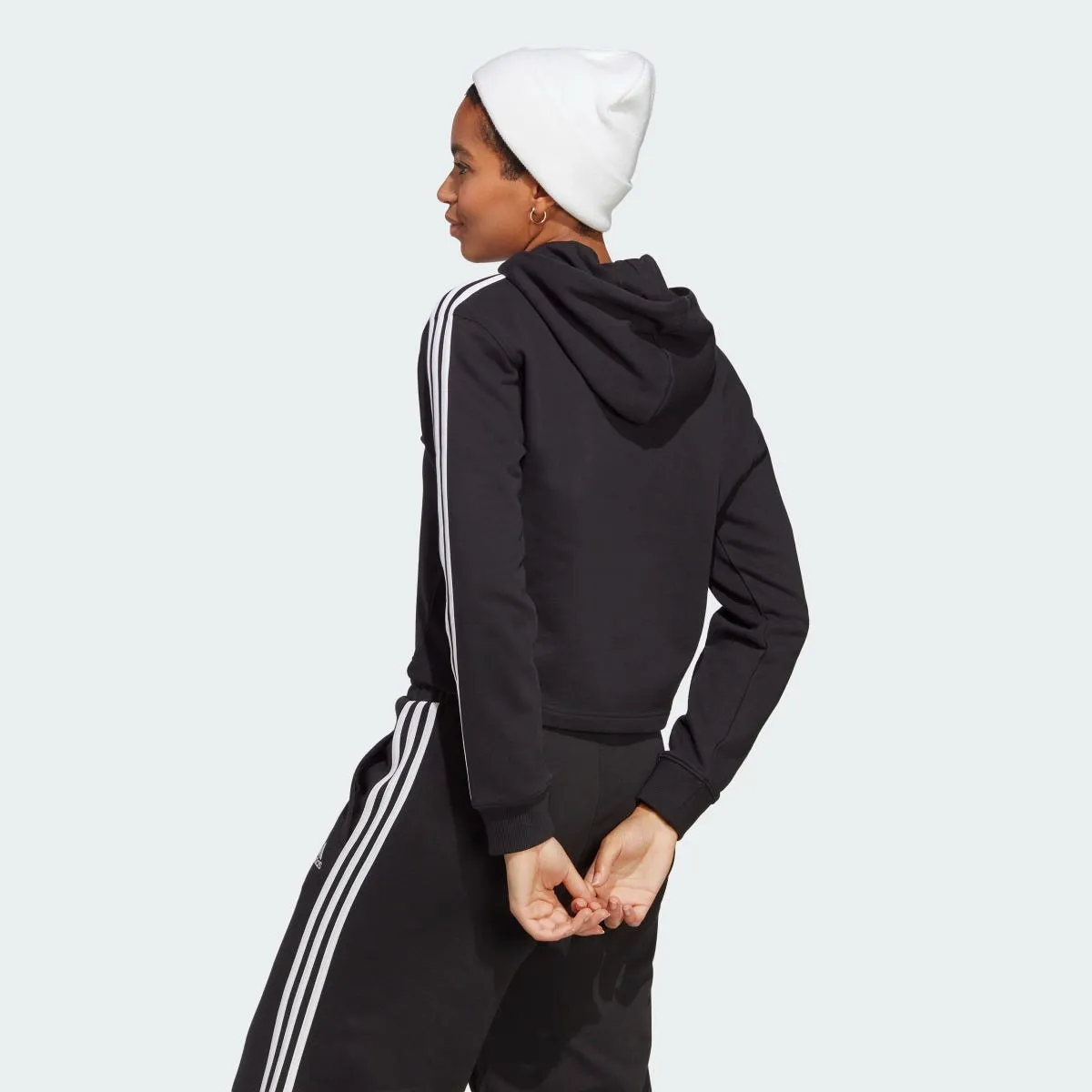 Polerón Lifestyle Mujer Adidas Essentials French Terry Crop 3 bandas Negro