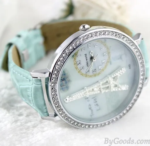 Polymer clay cartoon rhinestones romantic Paris Crystal Tower retro watch