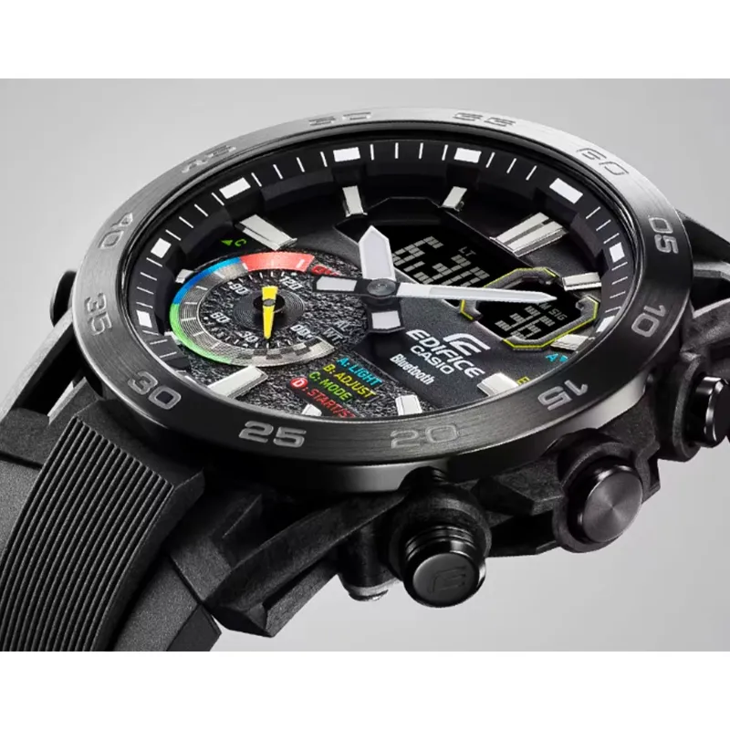 RELOJ CASIO EDIFICE ACERO NEGRO CORREA RESINA ECB40MP1A