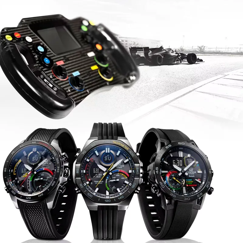 RELOJ CASIO EDIFICE ACERO NEGRO CORREA RESINA ECB40MP1A