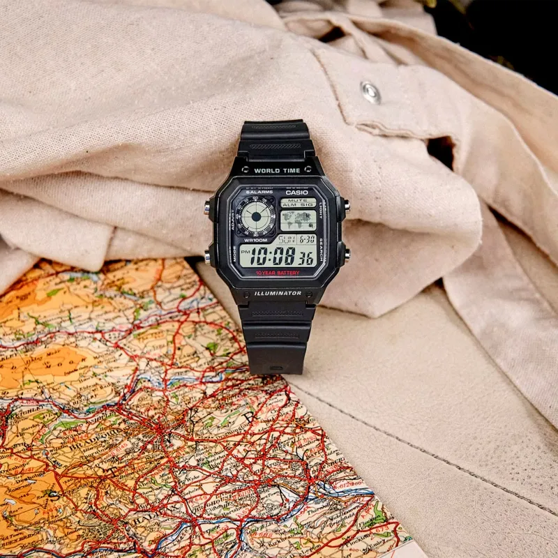 RELOJ CASIO ILLUMINATOR NEGRO WORLD TIME AE1200WH1AVEF
