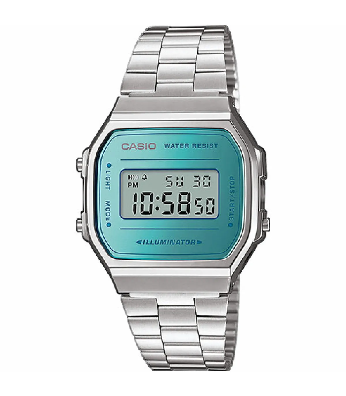 RELOJ CASIO VINTAGE ICONIC UNISEX PLATEADO ESFERA CELESTE  A168WEM2EF
