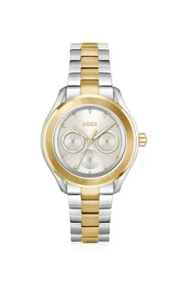 Reloj de acero dorado y plateado con pulsera de eslabones