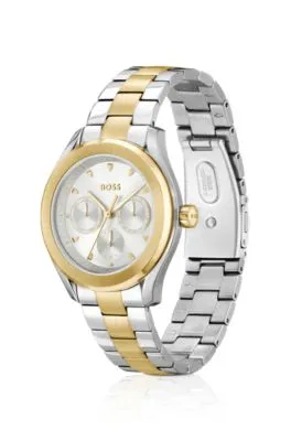 Reloj de acero dorado y plateado con pulsera de eslabones