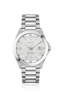 Reloj de acero inoxidable cepillado y pulido con esfera ranurada