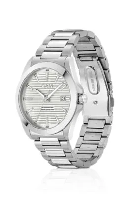 Reloj de acero inoxidable cepillado y pulido con esfera ranurada