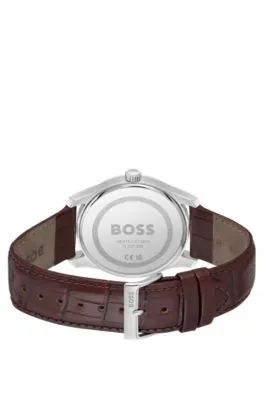 Reloj de esfera blanca y plateada con correa de piel