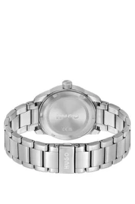 Reloj de esfera negra con pulsera de eslabones de acero inoxidable