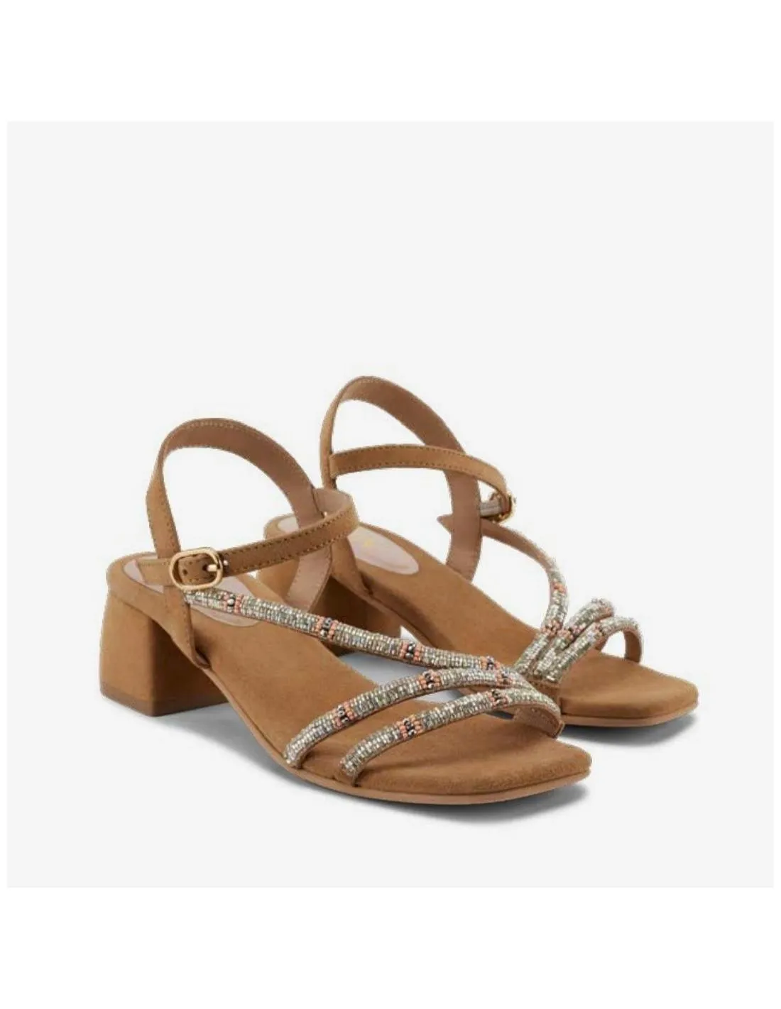 SANDALIA CON TACÓN Y BRILLO CAMEL 220V NASTIA