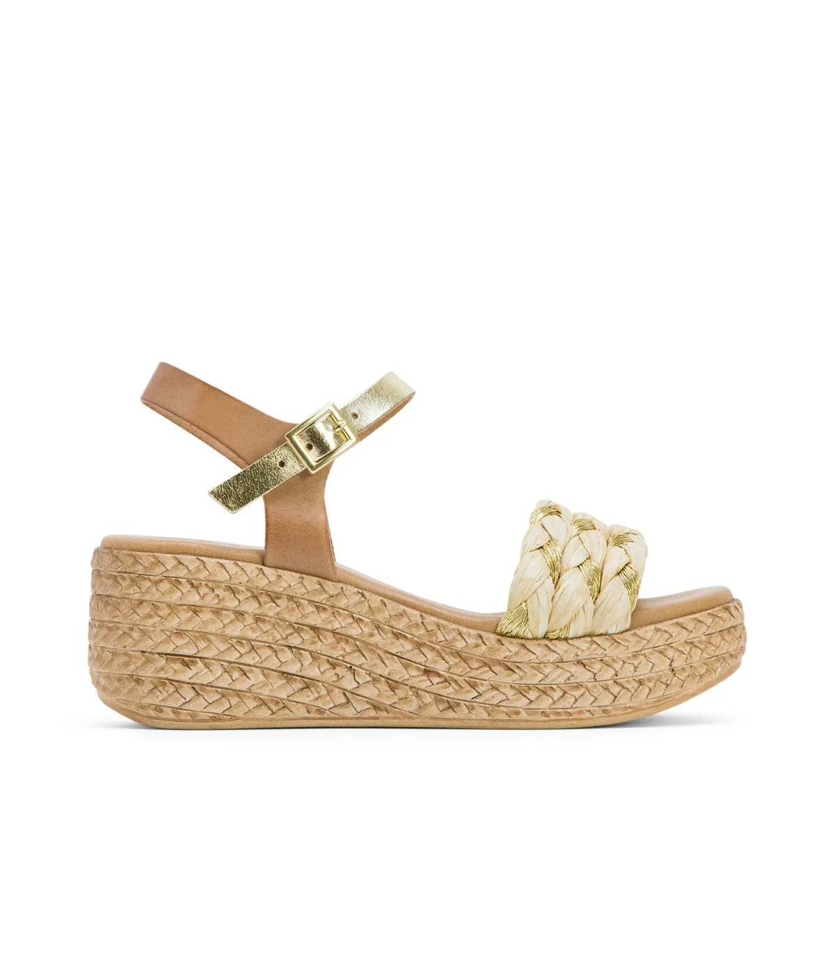 SANDALIA CUÑA TAUPE PLATINO GAIA